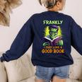 Halloween Teacher Librarian Frankenstein Reading Books Women's Sweatshirt Back Print Navy Halloween Teacher Librarian Frankenstein Reading Books Women's Sweatshirt Back Print Navy