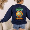 Halloween Teacher Librarian Monster Reading Books Men Women Kids Women's Sweatshirt Back Print Navy Halloween Teacher Librarian Monster Reading Books Men Women Kids Women's Sweatshirt Back Print Navy