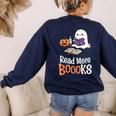 Halloween Teacher Women Cute Reading Ghost Read More Books Women's Sweatshirt Back Print Navy Halloween Teacher Women Cute Reading Ghost Read More Books Women's Sweatshirt Back Print Navy