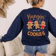 Hangin With My Cookies Gingerbread Women Christmas Teacher Women's Sweatshirt Back Print Navy