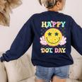 Happy Dot Day Hippie Flowers Smile Face Groovy Teacher Kids Women's Sweatshirt Back Print Navy Happy Dot Day Hippie Flowers Smile Face Groovy Teacher Kids Women's Sweatshirt Back Print Navy