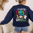 Happy First Day Of School Teacher Back To School Student Women's Sweatshirt Back Print Navy Happy First Day Of School Teacher Back To School Student Women's Sweatshirt Back Print Navy
