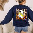 Happy Fri-Yay Friday Lovers Groovy Teacher Life Halloween Women's Sweatshirt Back Print Navy