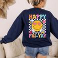 Happy Fri-Yay Groovy Teacher Friday Weekend Fri Yay Women's Sweatshirt Back Print Navy Happy Fri-Yay Groovy Teacher Friday Weekend Fri Yay Women's Sweatshirt Back Print Navy