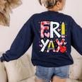 Happy Fri-Yay Teacher Back To School Friday Lovers Women's Sweatshirt Back Print Navy Happy Fri-Yay Teacher Back To School Friday Lovers Women's Sweatshirt Back Print Navy