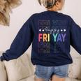Happy Fri Yay Teacher Friday Saying Women's Sweatshirt Back Print Navy Happy Fri Yay Teacher Friday Saying Women's Sweatshirt Back Print Navy
