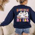Haunted By My TBR Cute Ghosts Book Reading Teacher Halloween Women's Sweatshirt Back Print Navy
