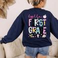 Hello First Grade Teacher Coquette Pencil Bow Back To School Women's Sweatshirt Back Print Navy