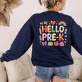 Hello Pre-K Back To School Teacher Student Fun Graphic Tee Women's Sweatshirt Back Print Navy Hello Pre-K Back To School Teacher Student Fun Graphic Tee Women's Sweatshirt Back Print Navy