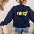 Hello Pre-K Team Preschool Teacher Kids Back To School Women's Sweatshirt Back Print Navy