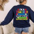 I'm A Teacher What's Your Superpower Back To School Women's Sweatshirt Back Print Navy