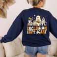 Inclusion Isn't Scary Mummy Boo Ghost Halloween SLP Teacher Women's Sweatshirt Back Print Navy