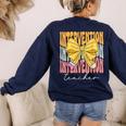 Interventionist Teacher Groovy Coquette Bow Back To School Women's Sweatshirt Back Print Navy