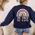 Be Kind ASL Sign Language Deaf SPED Teacher Kids Men Women Women's Sweatshirt Back Print Navy