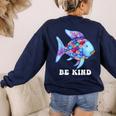 Be Kind Rainbow Fish Teacher Life Teaching Back To School Women's Sweatshirt Back Print Navy Be Kind Rainbow Fish Teacher Life Teaching Back To School Women's Sweatshirt Back Print Navy