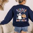 Kindergarten Boo Crew Halloween Floral Ghost Kinder Teacher Women's Sweatshirt Back Print Navy