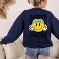 Kindergarten Teacher Hippie Smile Face Back School Women's Sweatshirt Back Print Navy Kindergarten Teacher Hippie Smile Face Back School Women's Sweatshirt Back Print Navy