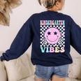 Kindergarten Vibes First Day Of School Kindergarten Teacher Women's Sweatshirt Back Print Navy Kindergarten Vibes First Day Of School Kindergarten Teacher Women's Sweatshirt Back Print Navy