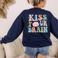 Kiss Your Brain Teacher Inspire Educate Groovy Retro Vintage Women's Sweatshirt Back Print Navy Kiss Your Brain Teacher Inspire Educate Groovy Retro Vintage Women's Sweatshirt Back Print Navy