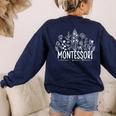 Learn Grow Bloom Wildflowers Appreciation Montessori Teacher Women's Sweatshirt Back Print Navy