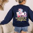 LEARNING IS MAGICAL TEACHER UNICORN BACK TO SCHOOL UNICORN Women's Sweatshirt Back Print Navy LEARNING IS MAGICAL TEACHER UNICORN BACK TO SCHOOL UNICORN Women's Sweatshirt Back Print Navy