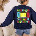 Level Up Your Education Gaming Inspired Teacher Gamers Women's Sweatshirt Back Print Navy