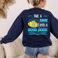 Librarian Teacher Dive Into A Good Book Reading Premium Tri-Blend Women's Sweatshirt Back Print Navy