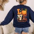 Love Kindergarten Teacher Turkey Thanksgiving Autumn Fall Women's Sweatshirt Back Print Navy
