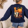 Love Preschool Teacher Turkey Thanksgiving Autumn Fall Women's Sweatshirt Back Print Navy Love Preschool Teacher Turkey Thanksgiving Autumn Fall Women's Sweatshirt Back Print Navy