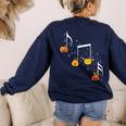 Music Note Pumpkin Fall Music Teacher Halloween Costume Women's Sweatshirt Back Print Navy