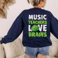 Music Teachers Love Brains Cute Teaching Halloween Women's Sweatshirt Back Print Navy