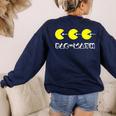Nerdy Pac-Math Nom Retro Game Precalculus Math Teacher Women's Sweatshirt Back Print Navy