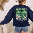 One Lucky Teacher Coquette Bow St Patricks Day Teacher Women's Sweatshirt Back Print Navy One Lucky Teacher Coquette Bow St Patricks Day Teacher Women's Sweatshirt Back Print Navy