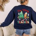 One Merry Teacher Groovy Christmas Tree Pjs Xmas Teacher Women's Sweatshirt Back Print Navy One Merry Teacher Groovy Christmas Tree Pjs Xmas Teacher Women's Sweatshirt Back Print Navy