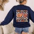 One Thankful Teacher Thanksgiving Groovy Fall Autumn Teacher Women's Sweatshirt Back Print Navy One Thankful Teacher Thanksgiving Groovy Fall Autumn Teacher Women's Sweatshirt Back Print Navy