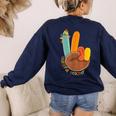 One Thankful Teacher Thanksgiving Turkey Peace Hand Sign Women's Sweatshirt Back Print Navy One Thankful Teacher Thanksgiving Turkey Peace Hand Sign Women's Sweatshirt Back Print Navy