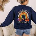 One Thankful Teacher Thanksgiving Turkey Rainbow Fall Women's Sweatshirt Back Print Navy