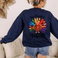 One Thankful Teacher Thanksgiving TurkeyCute Pencil Women's Sweatshirt Back Print Navy