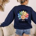 One Thankful Teacher Turkey Pencil Thanksgiving Teachers Women's Sweatshirt Back Print Navy One Thankful Teacher Turkey Pencil Thanksgiving Teachers Women's Sweatshirt Back Print Navy