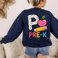 P Is For Pre K Teacher Student Pencil Apple Back To School Women's Sweatshirt Back Print Navy P Is For Pre K Teacher Student Pencil Apple Back To School Women's Sweatshirt Back Print Navy