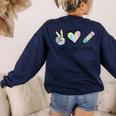 Peace Love Learn Tie Dye Teacher Kids 100th Days Of School Women's Sweatshirt Back Print Navy