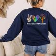 Peace Love Montessori Daycare Teacher Appreciation Women's Sweatshirt Back Print Navy