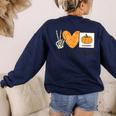 Peace Love Visuals Sped Teacher Pumpkin Skeleton Halloween Women's Sweatshirt Back Print Navy Peace Love Visuals Sped Teacher Pumpkin Skeleton Halloween Women's Sweatshirt Back Print Navy