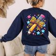 Pencil Leopard Coquette Bow Teacher Life Back To School Women's Sweatshirt Back Print Navy Pencil Leopard Coquette Bow Teacher Life Back To School Women's Sweatshirt Back Print Navy