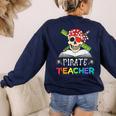 Pirate Teacher Halloween Skull Adult Women's Sweatshirt Back Print Navy