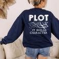 Plot It Builds Character Book Reading Teacher Women's Sweatshirt Back Print Navy Plot It Builds Character Book Reading Teacher Women's Sweatshirt Back Print Navy