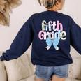 Preppy Fifth Grade Teacher Blue Floral Coquette Pencil Bow Women's Sweatshirt Back Print Navy Preppy Fifth Grade Teacher Blue Floral Coquette Pencil Bow Women's Sweatshirt Back Print Navy