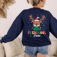 Preschool Crew Xmas Reindeer Teacher Student Christmas Women's Sweatshirt Back Print Navy