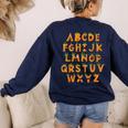 Pumpkin ABC Halloween Alphabet Costume School Teacher Kids Women's Sweatshirt Back Print Navy Pumpkin ABC Halloween Alphabet Costume School Teacher Kids Women's Sweatshirt Back Print Navy