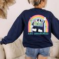 Rainbow AAC Awareness Month SPED Teacher SLP Communication Women's Sweatshirt Back Print Navy